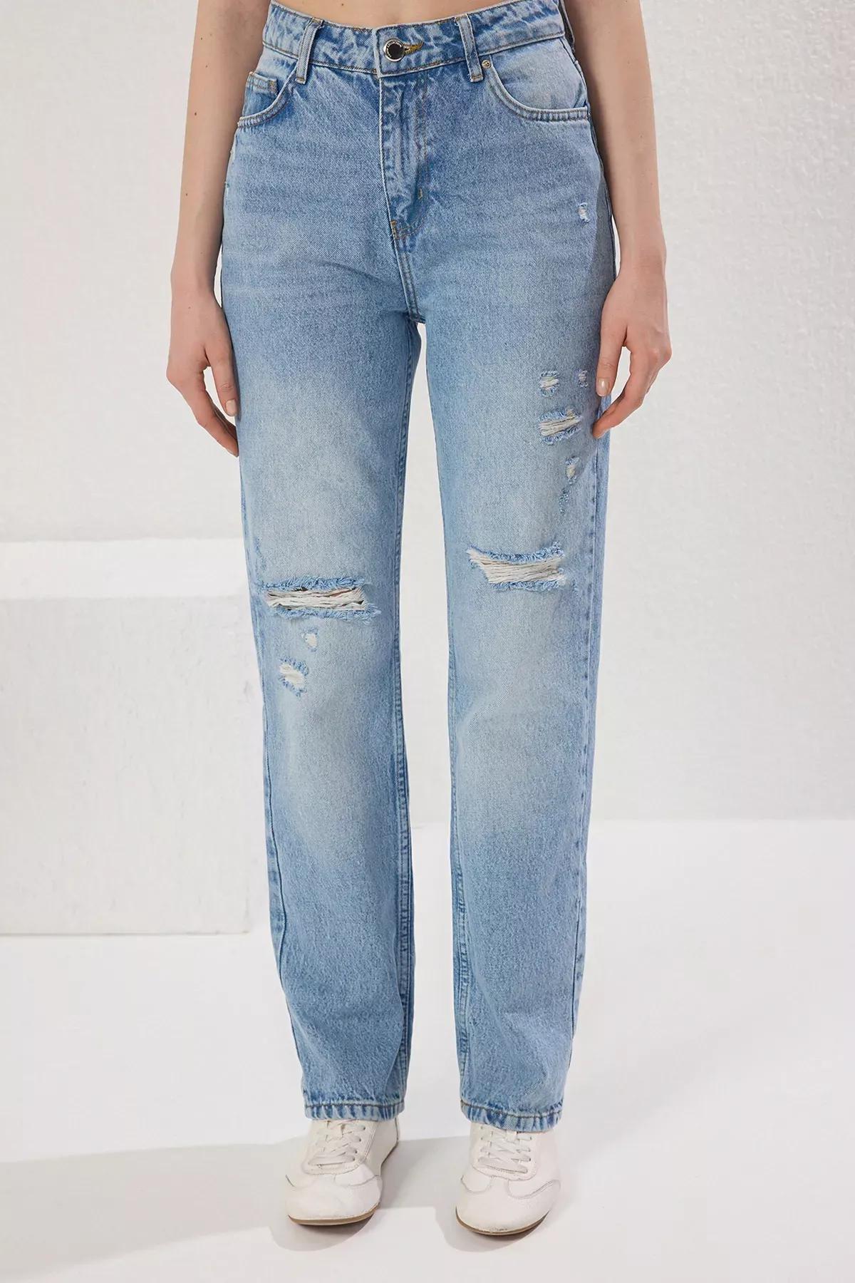 Blue Torn Straight Leg Jeans, LIGHT BLUE, large image number 2