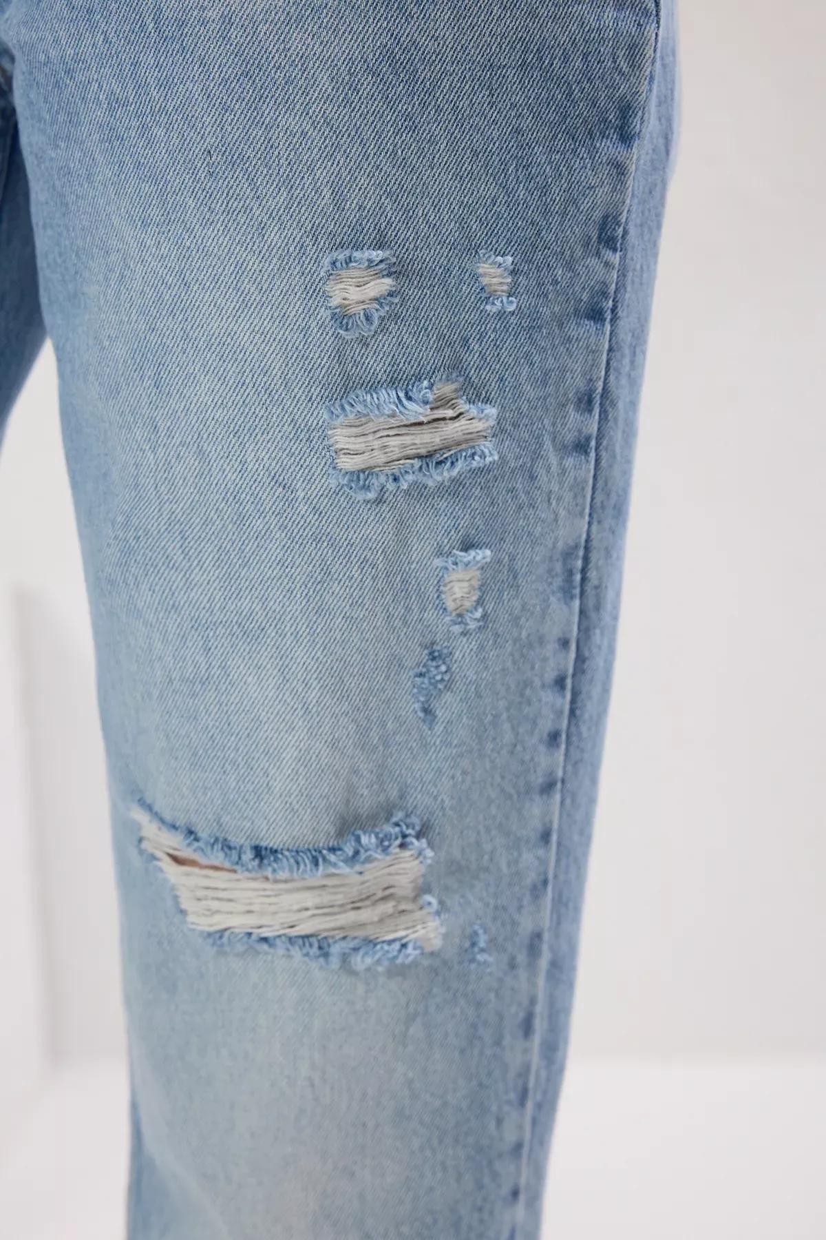 Blue Torn Straight Leg Jeans, LIGHT BLUE, large image number 3