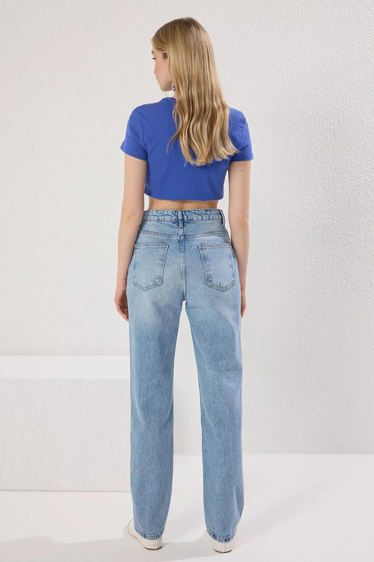 Blue Torn Straight Leg Jeans, LIGHT BLUE, large image number 4