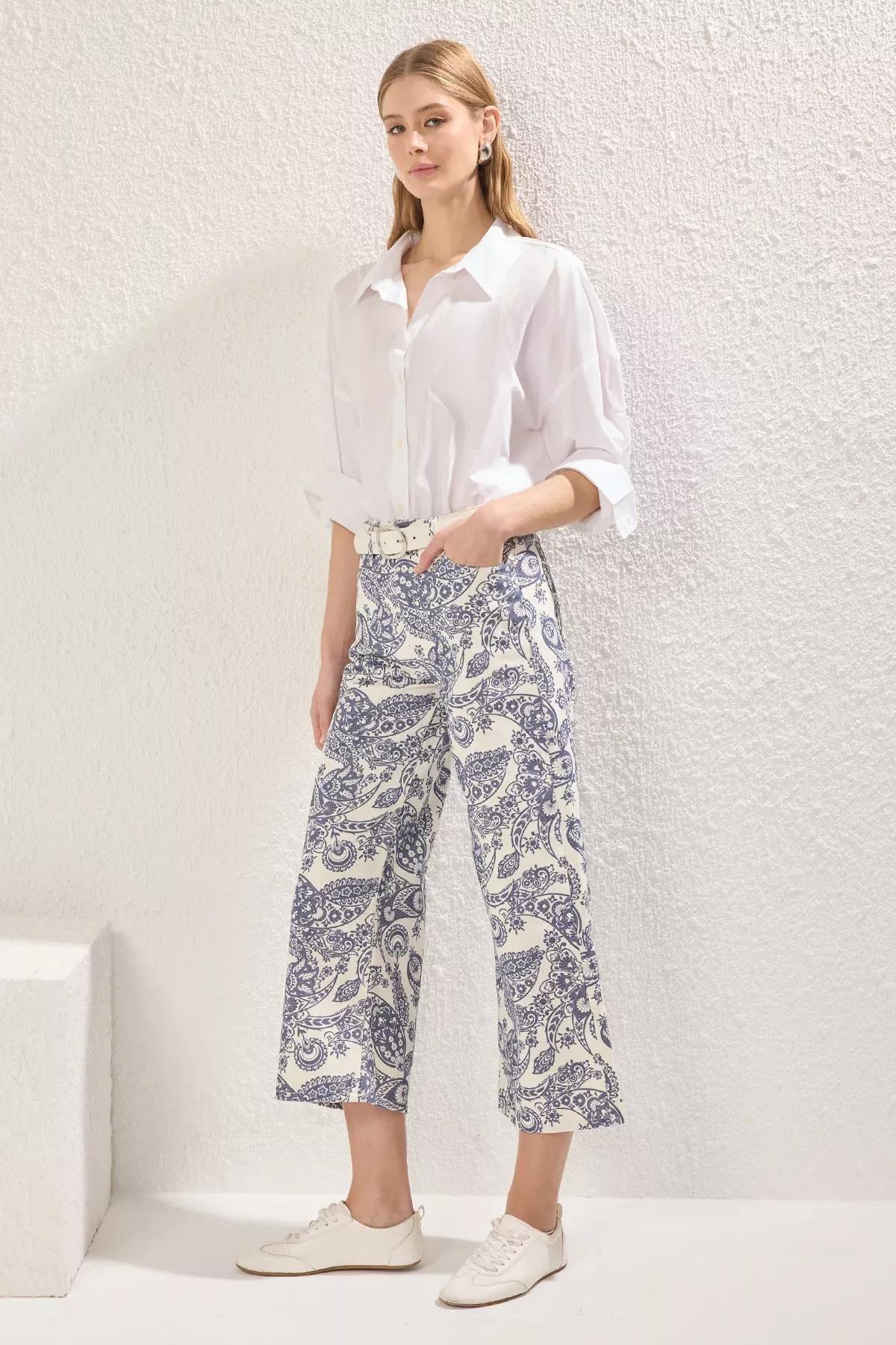 Multicolor Culotte Patterned Jeans, , large image number 0