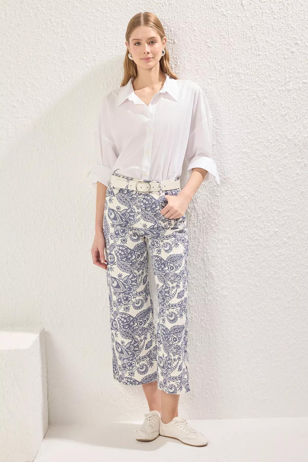 Multicolor Culotte Patterned Jeans, , large image number 1