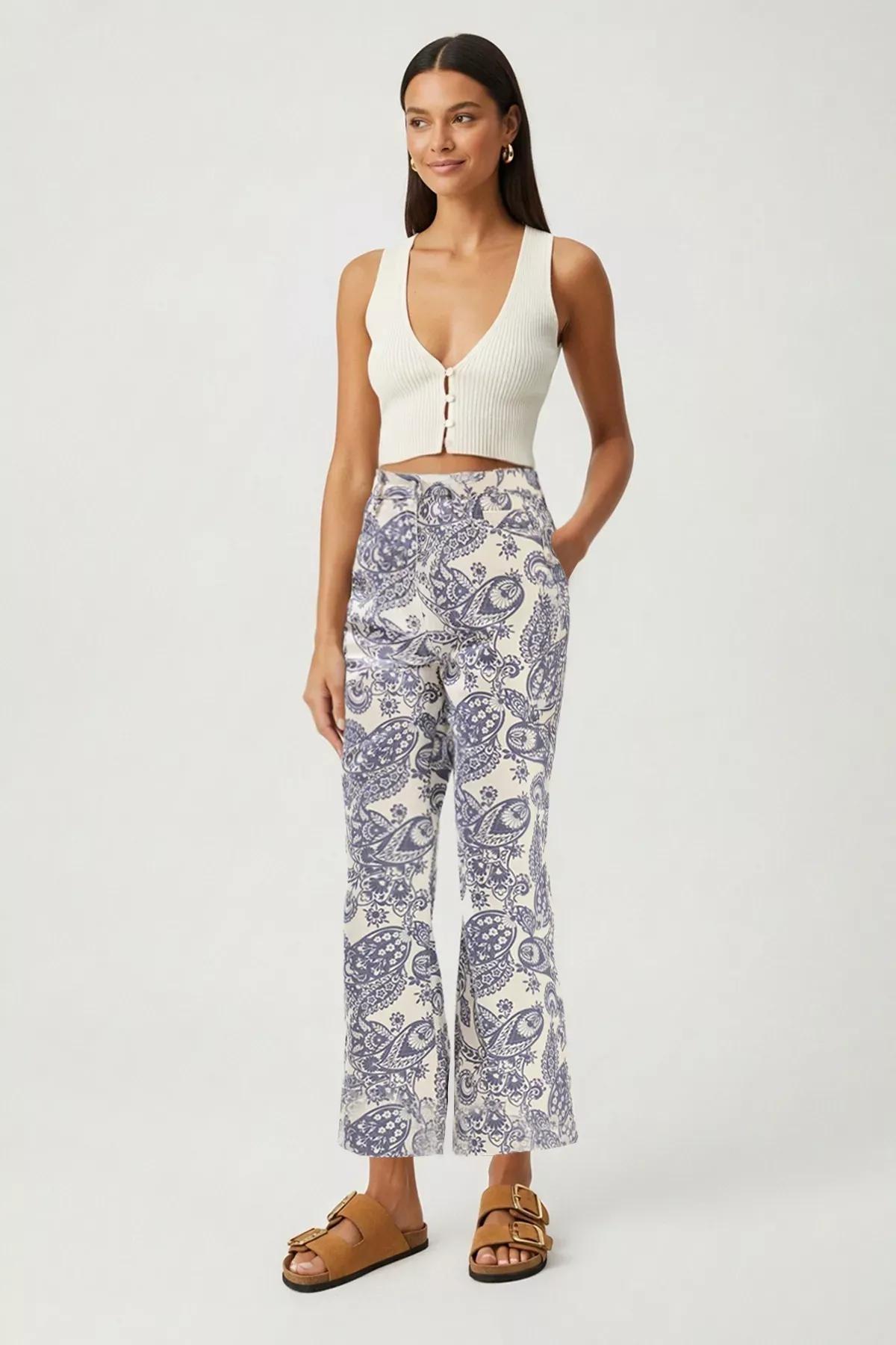 Multicolor Culotte Patterned Jeans, Very colorful, large image number 1