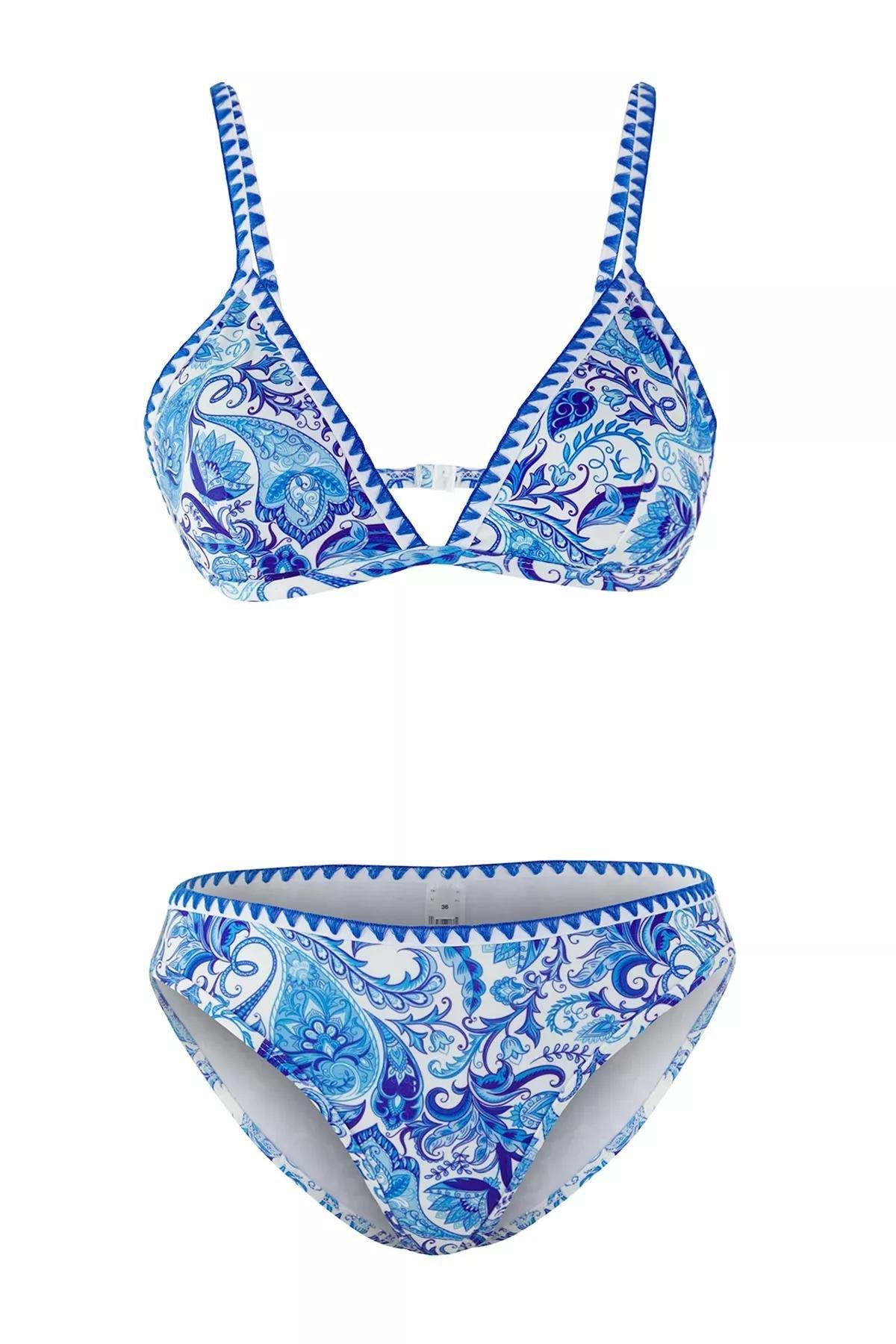 Blue Ethnic Triangle Bikini Bottom, Blue-Multicolor, large image number 4