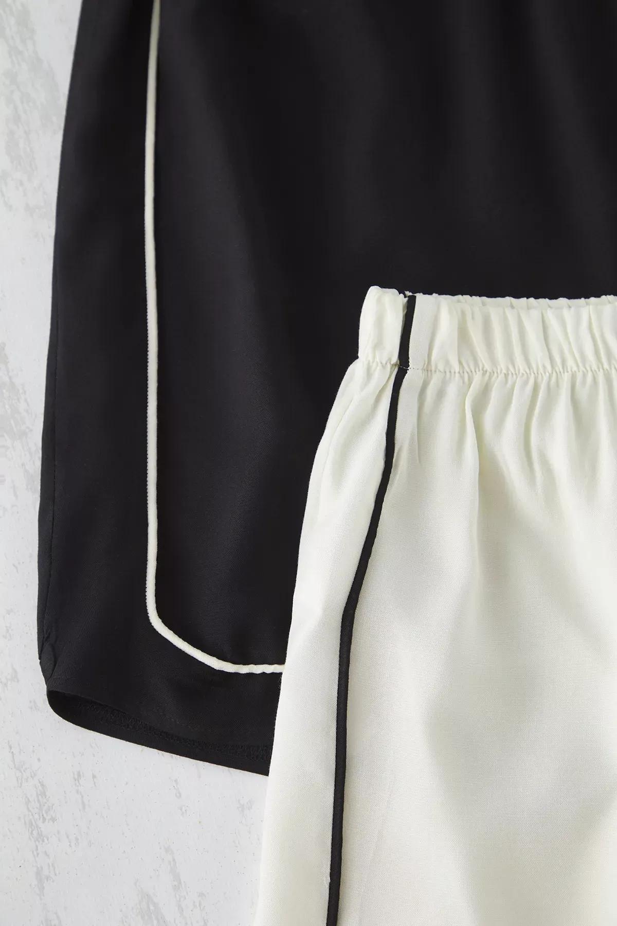 Black-Beige Viscose Pajama Bottoms, , large image number 1