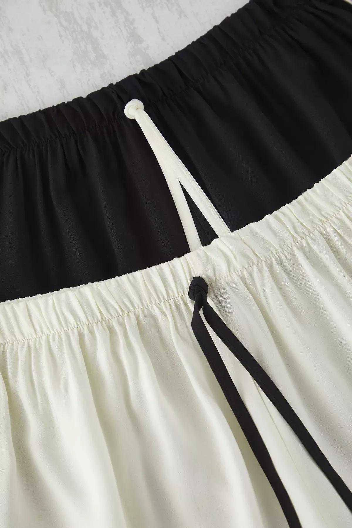 Black-Beige Viscose Pajama Bottoms, , large image number 2