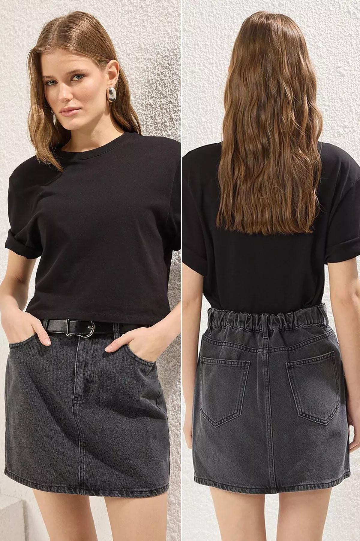 Black Mini Denim Skirt, , large image number 1