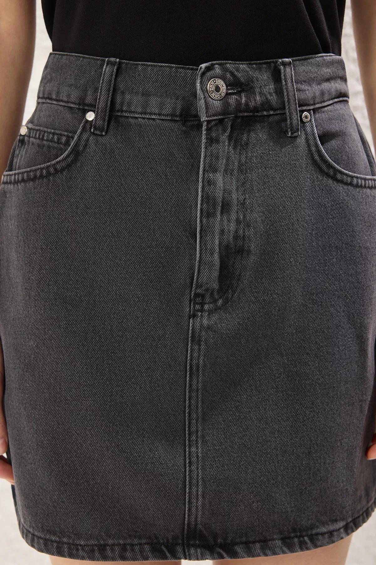 Black Mini Denim Skirt, , large image number 3
