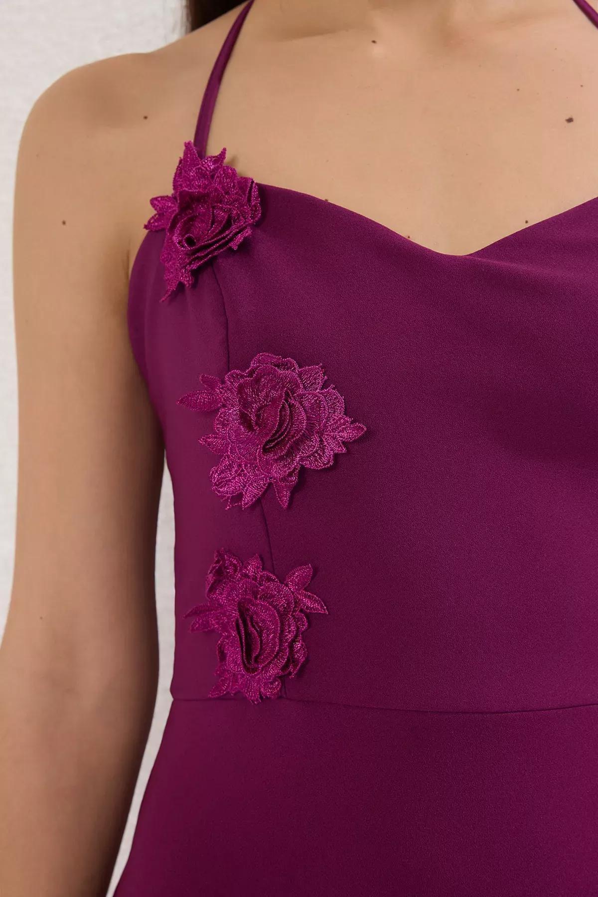 Black Rose Detail Occasionwear Dress, Plum, large image number 2