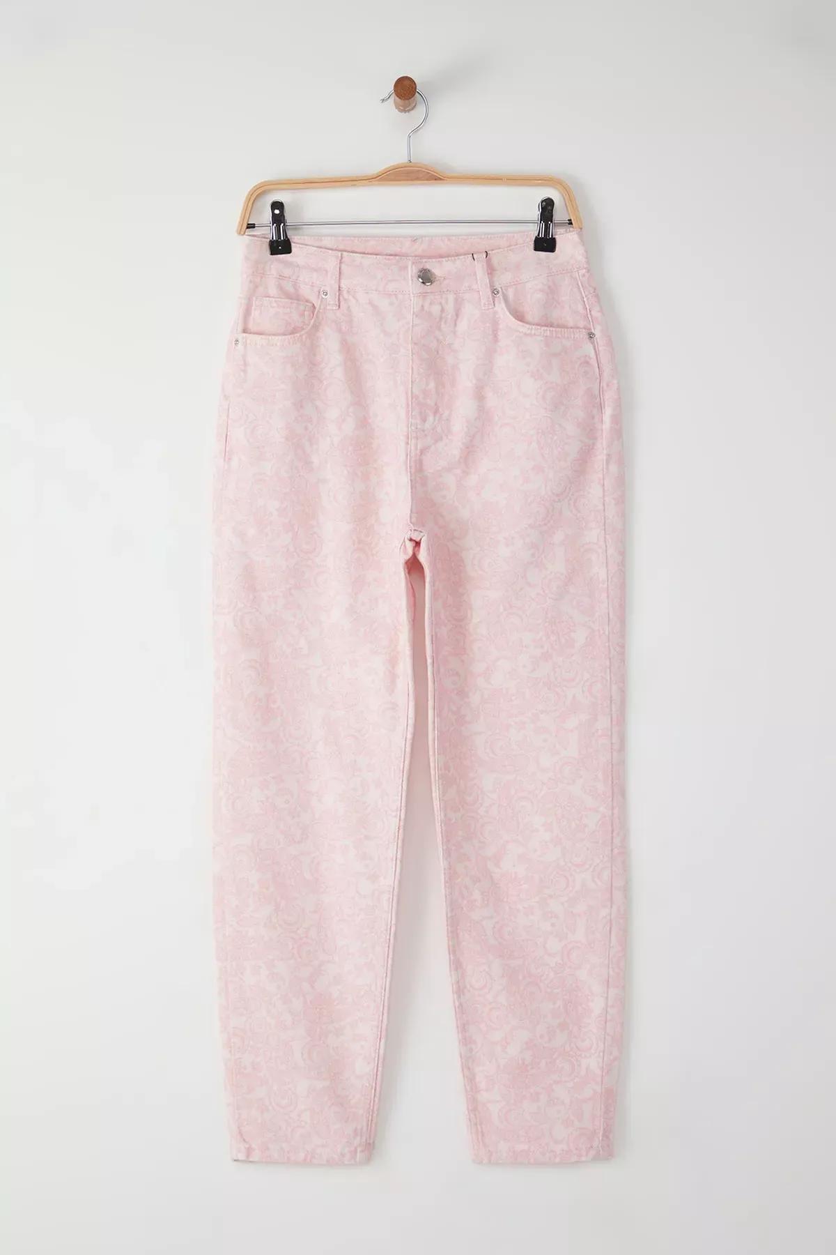 Pink Striped Mom Fit Jeans, , large image number 0