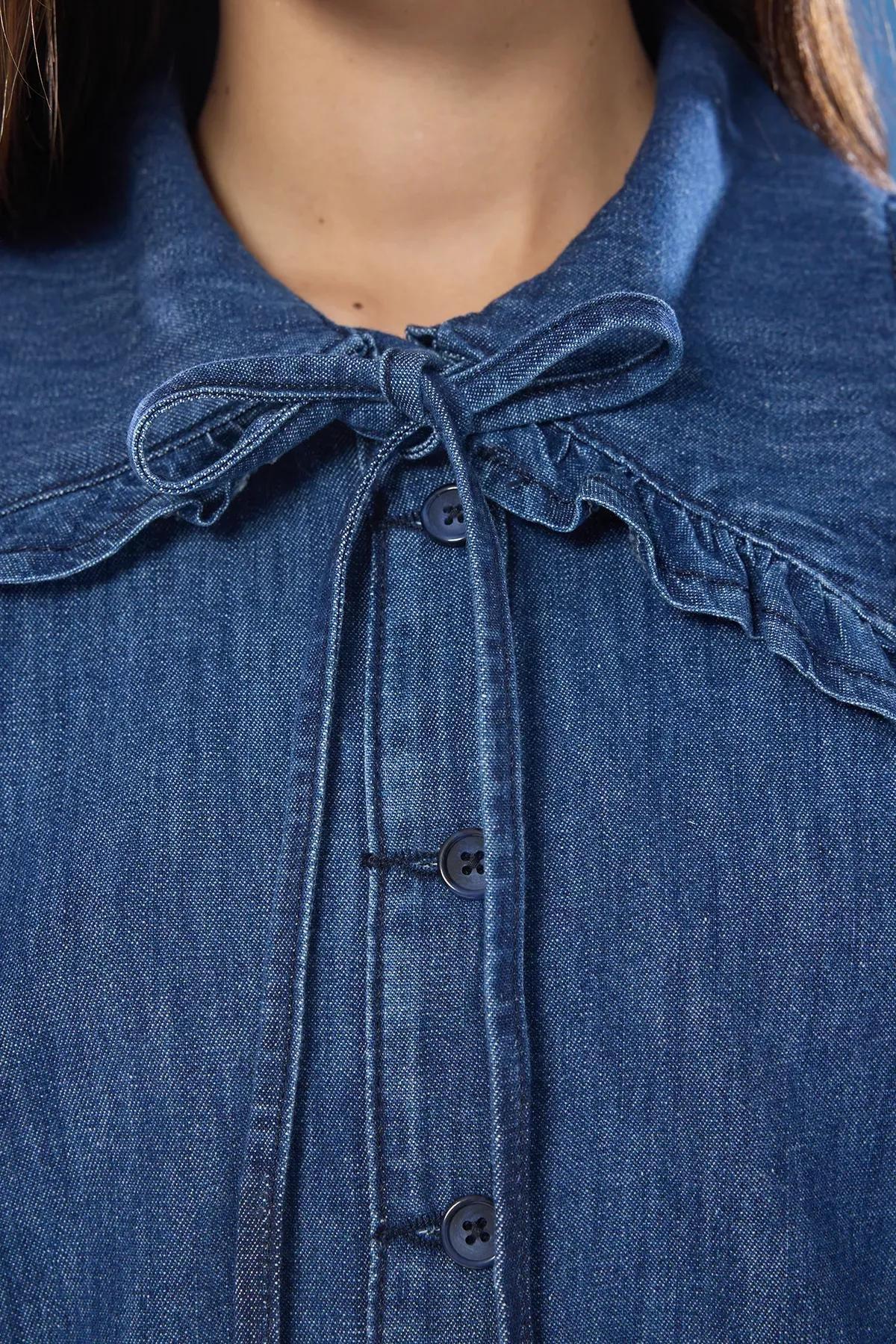 Blue Bow Detail Denim Shirt, , large image number 2