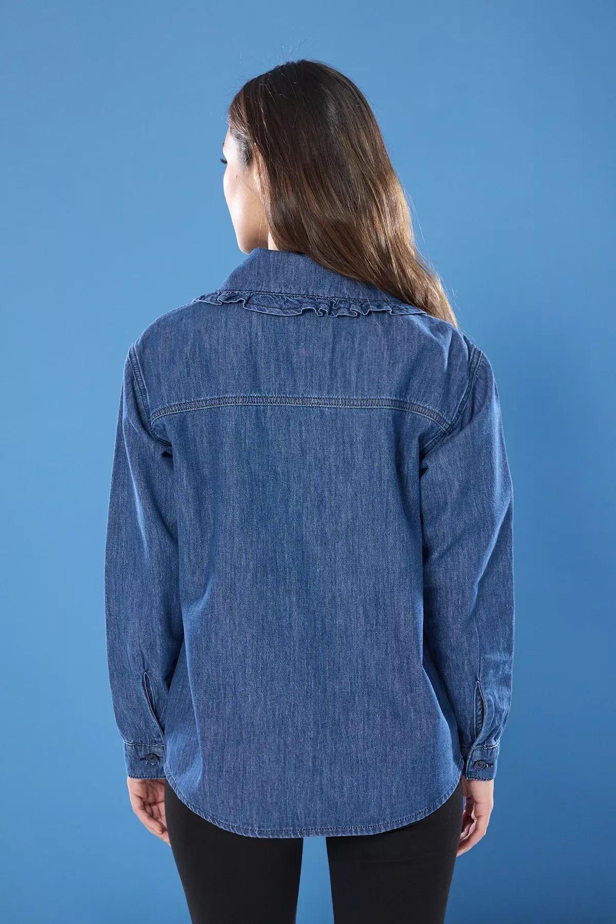 Blue Bow Detail Denim Shirt, , large image number 3