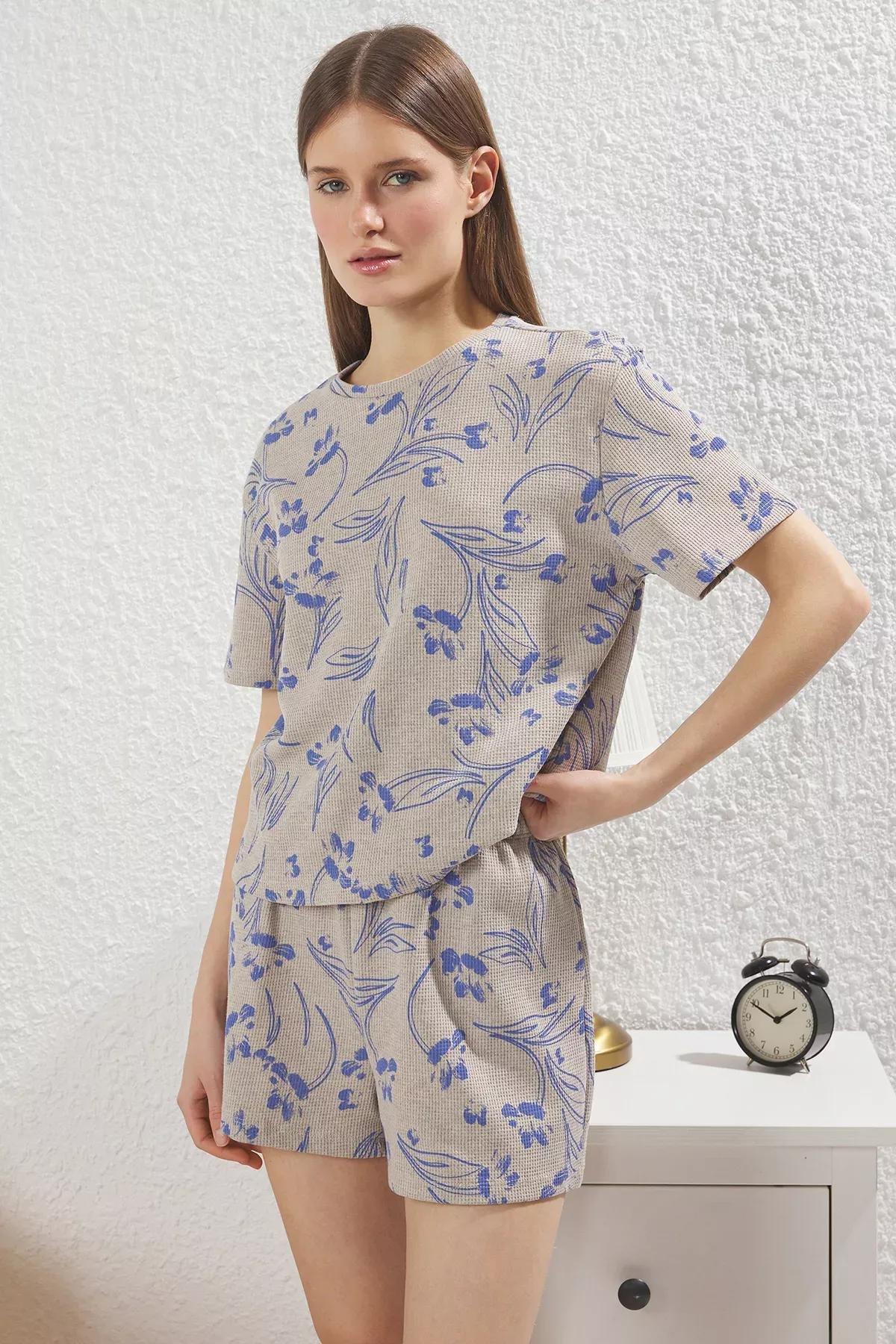 Beige-Multicolor Floral Pajama Set, , large image number 1