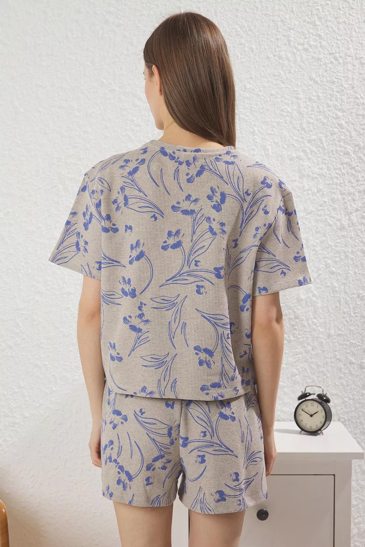 Beige-Multicolor Floral Pajama Set, , large image number 3