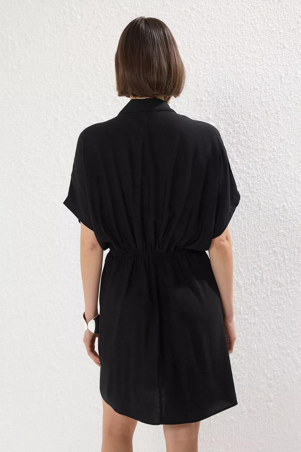 Black Ruched Kimono Mini Dress, , large image number 3