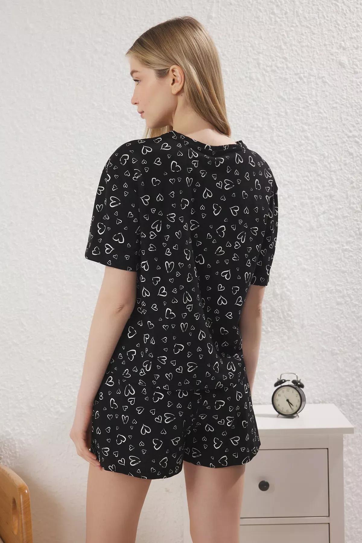 Black Heart Shorts Pajama Set, , large image number 3
