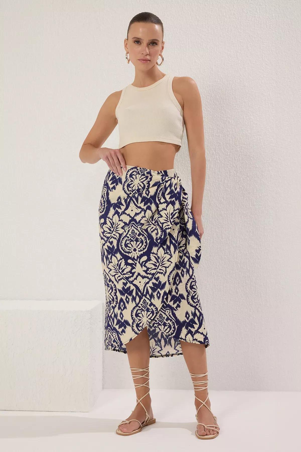 Multicolor Tie Midi Woven Skirt, Very colorful, medium
