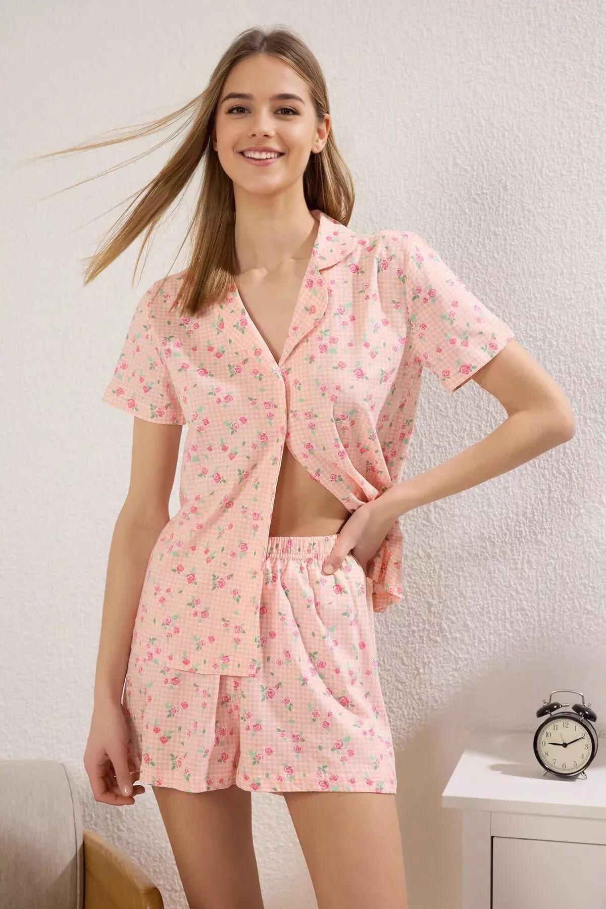 Pink Floral Shorts Pajama Set, , large image number 0