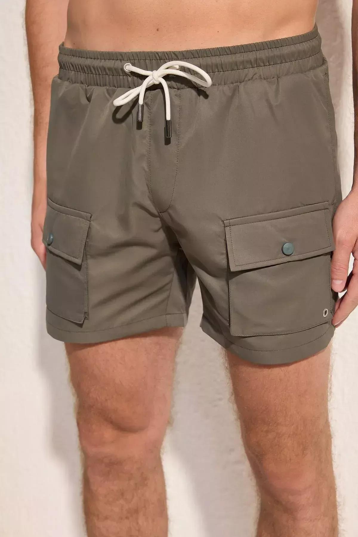 شورت سباحة بقصة عادية، كاكي, Khaki, large image number 4