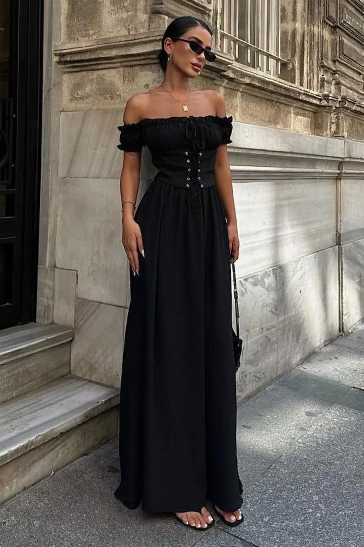 A-Line Frills Ruffle Maxi Dress, BLACK, large image number 4