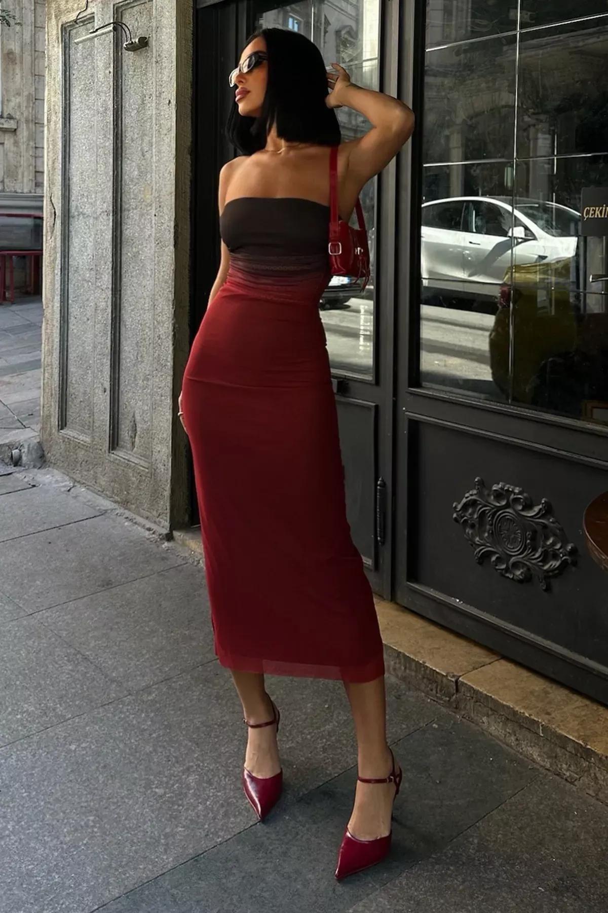 Burgundy Gradient Tulle Dress, C101_6483, large image number 4