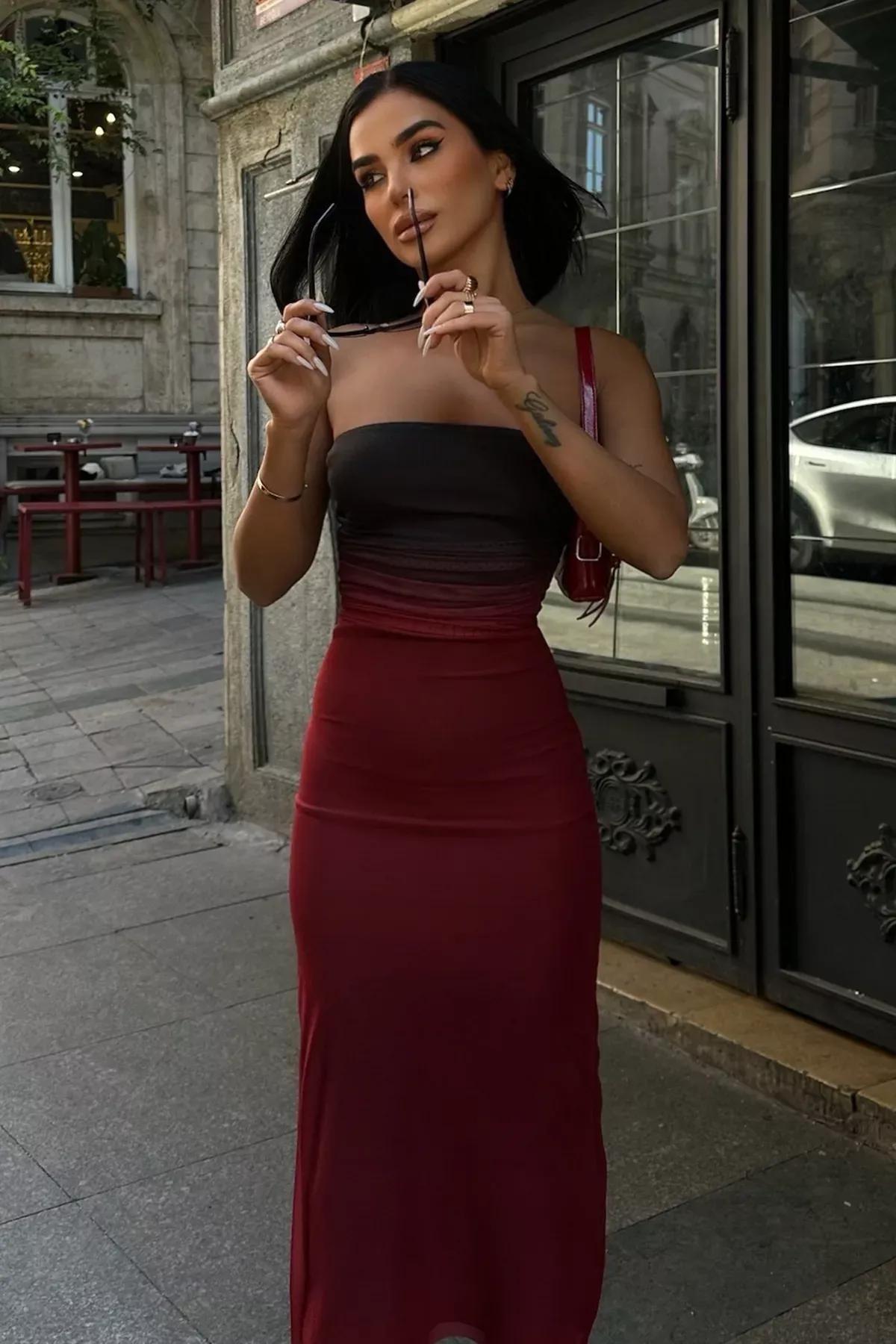 Burgundy Gradient Tulle Dress, C101_6483, large image number 5
