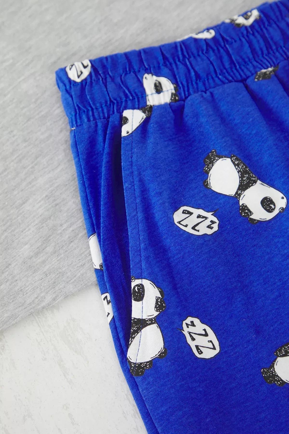 Grey Slim Fit Panda Printed Pajama Set, Grey, large image number 2