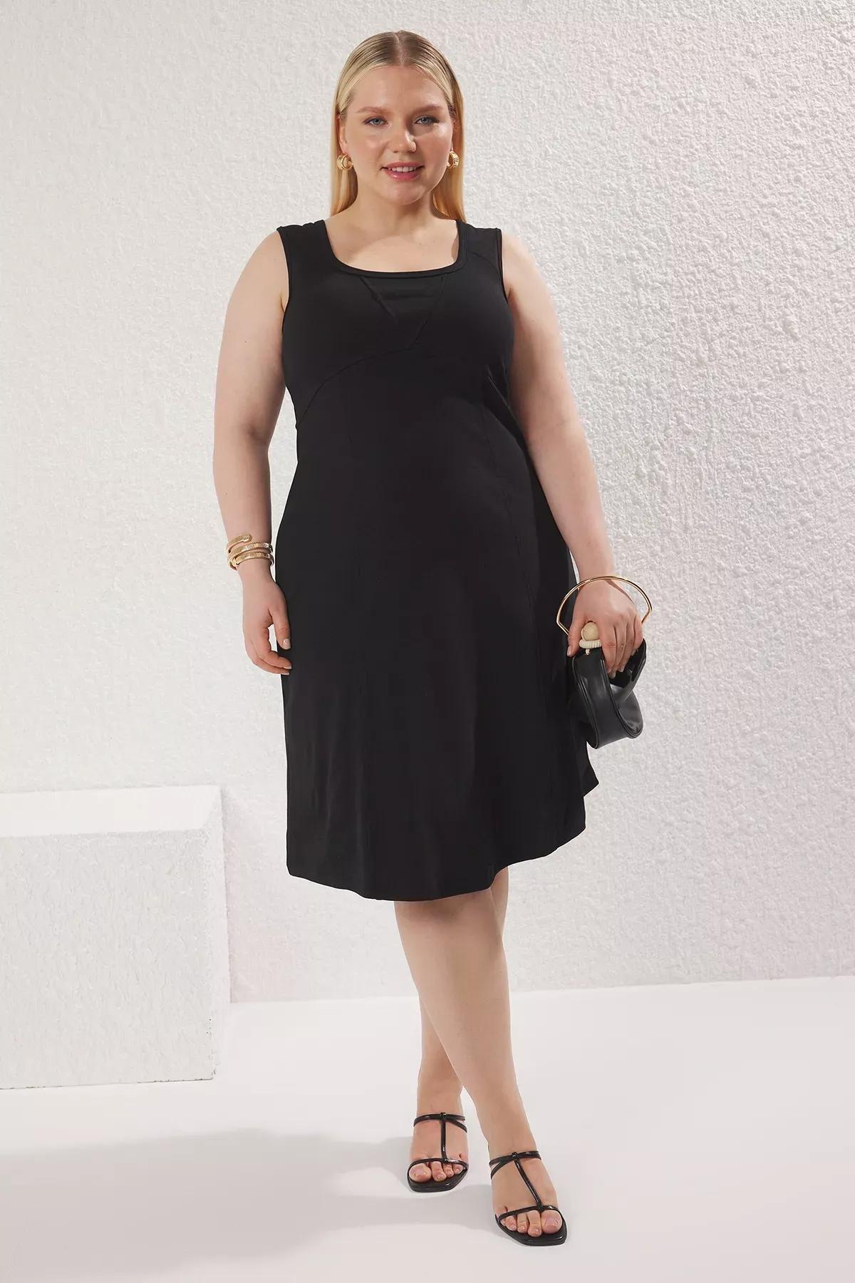 Black Boat Neck Camisole Dress, , large image number 0