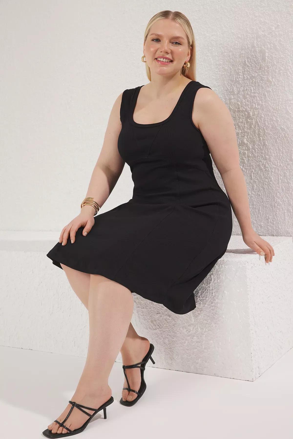 Black Boat Neck Camisole Dress, , large image number 1