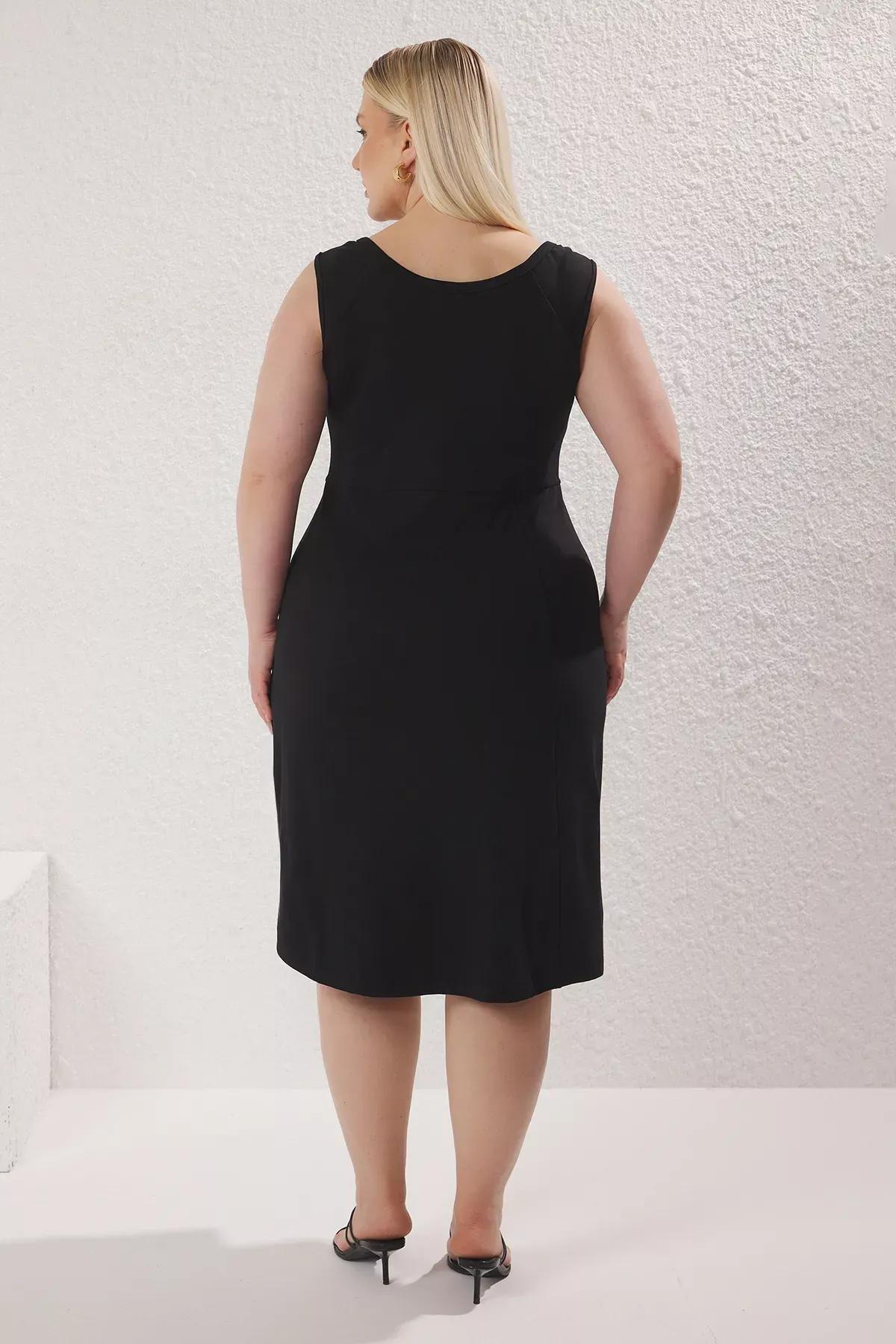 Black Boat Neck Camisole Dress, , large image number 3