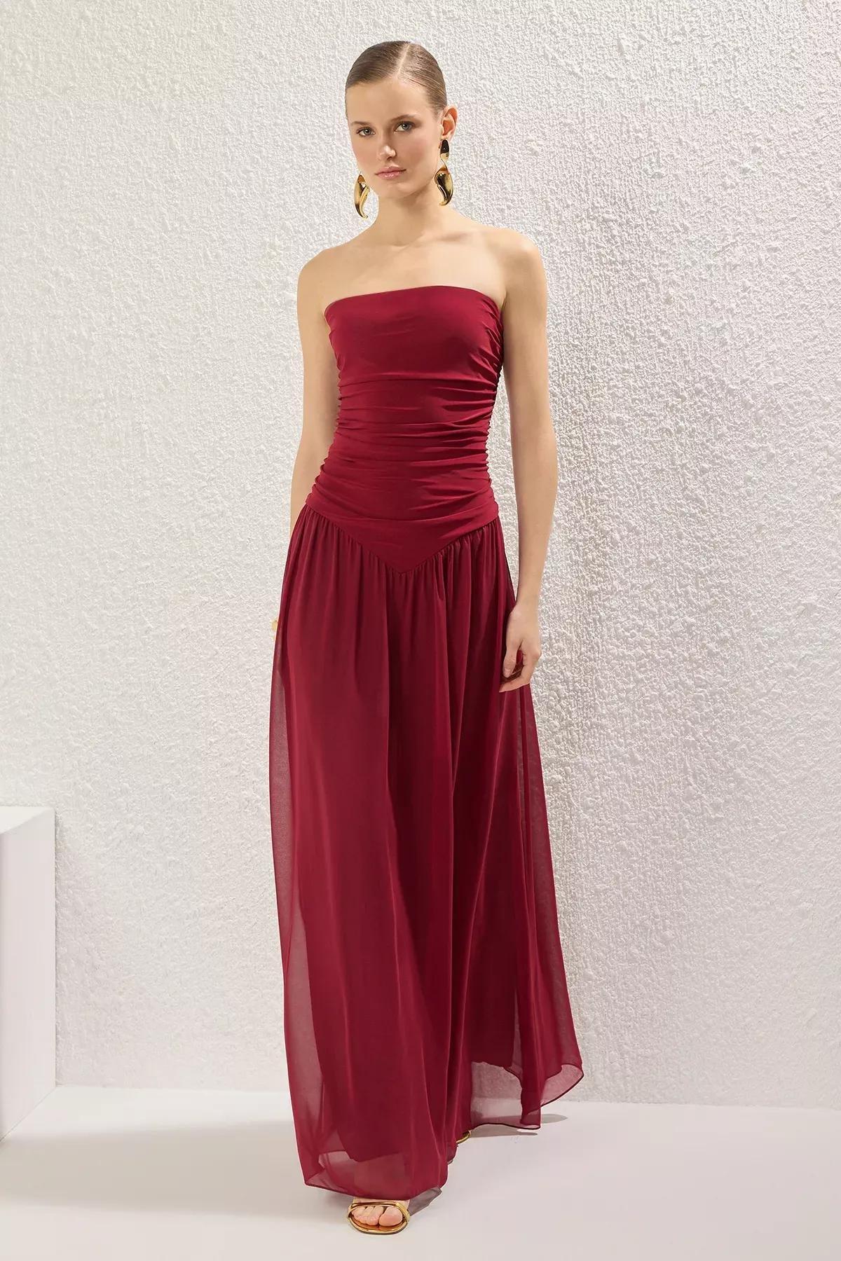 Cherry Ruched Strapless Maxi Dress, , large image number 0