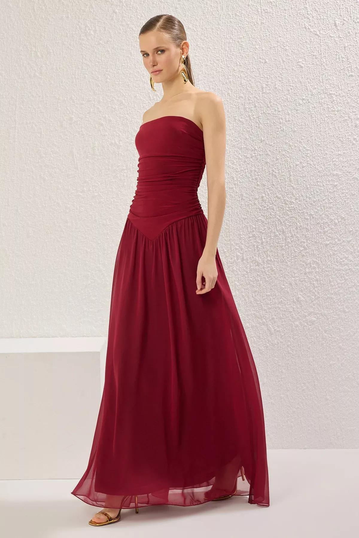 Cherry Ruched Strapless Maxi Dress, , large image number 1