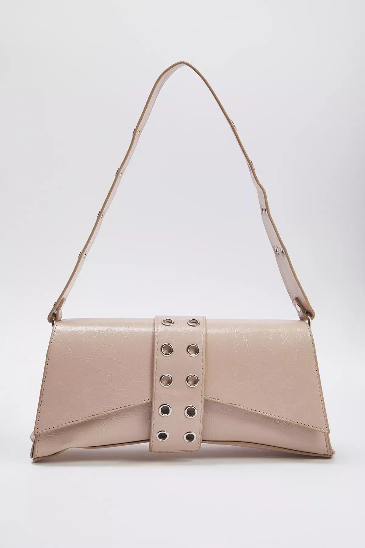 Beige Detailed Snap Closure Shoulder Bag, C101_7494, large image number 2