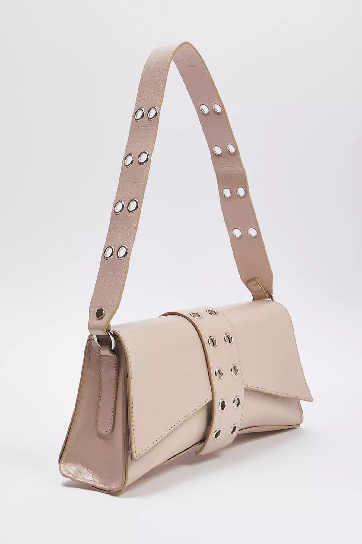 Beige Detailed Snap Closure Shoulder Bag, C101_7494, large image number 3