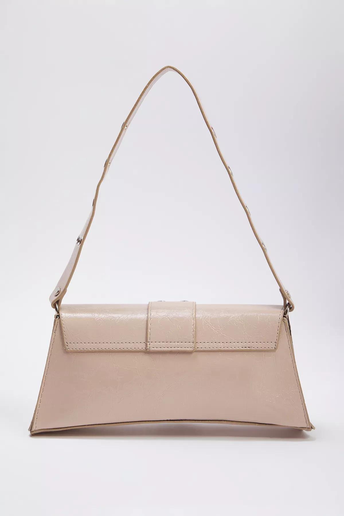 Beige Detailed Snap Closure Shoulder Bag, C101_7494, large image number 4