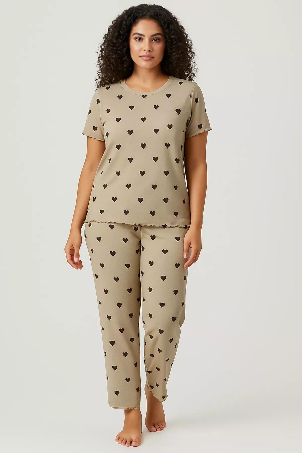 Green Heart Slogan Ribbed Pajama Set, , large image number 1