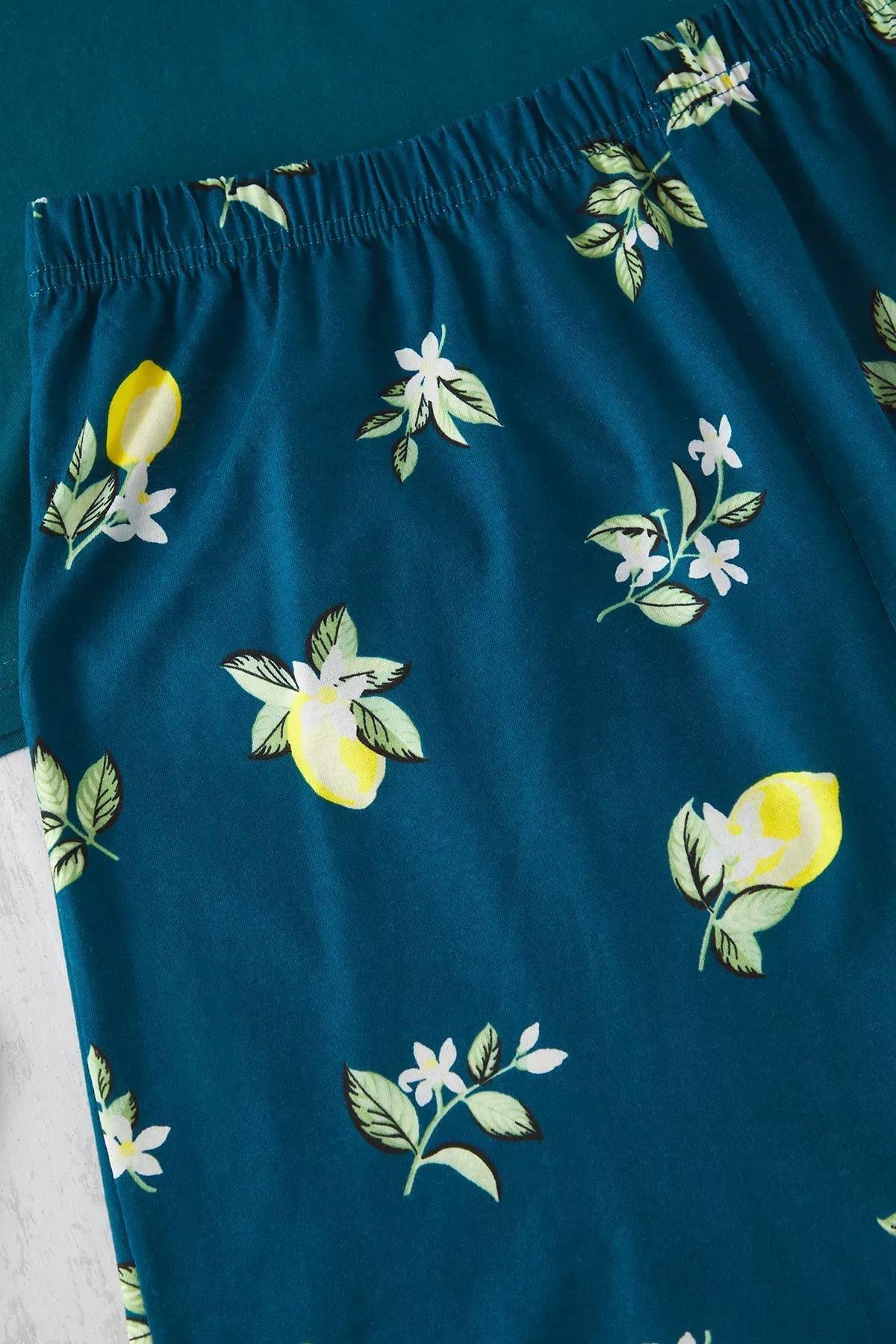 Green Lemon Patterned Pajama Set, Green, large image number 2