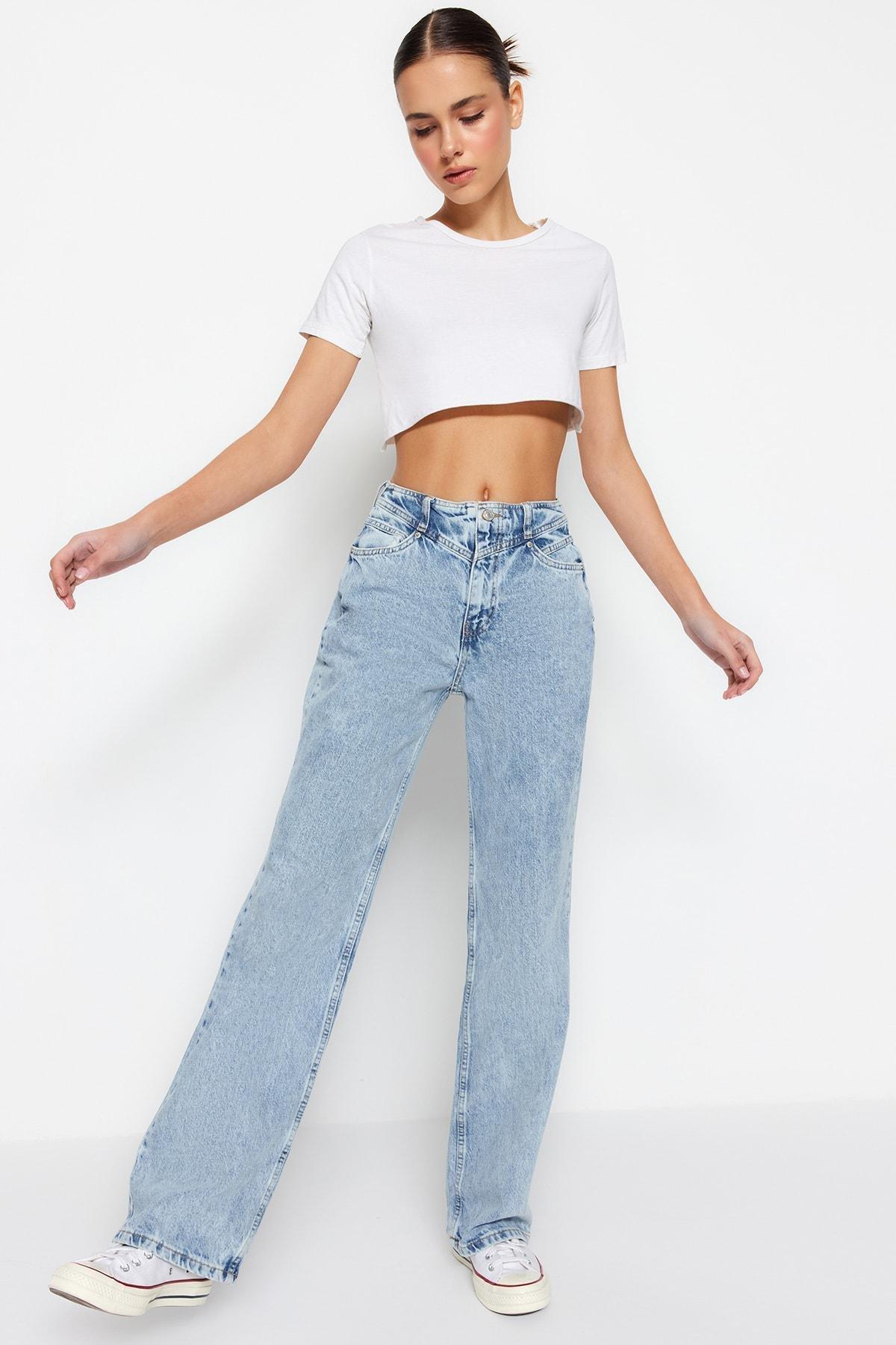 Blue Wide Leg Jeans, Blue, large image number 0