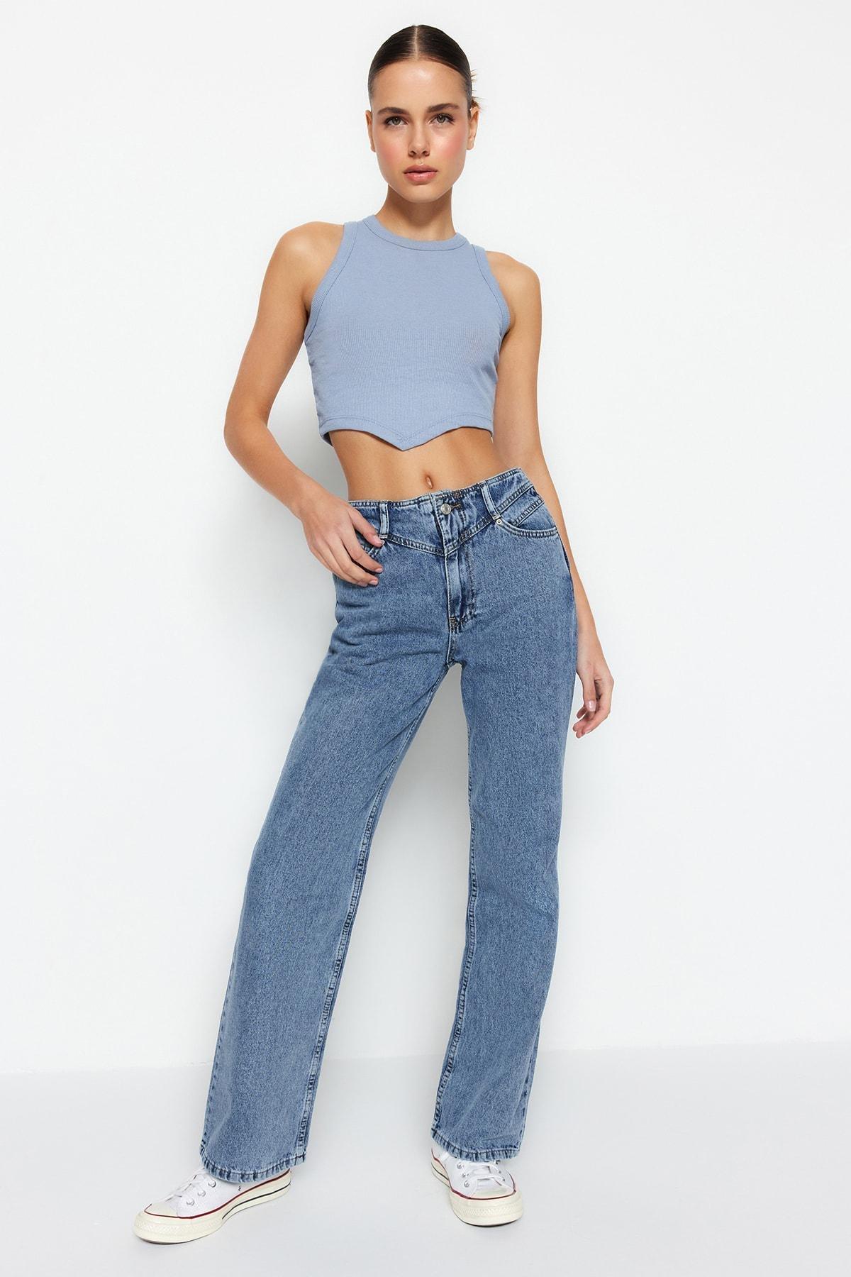Blue Wide Leg Jeans, Blue, large image number 2