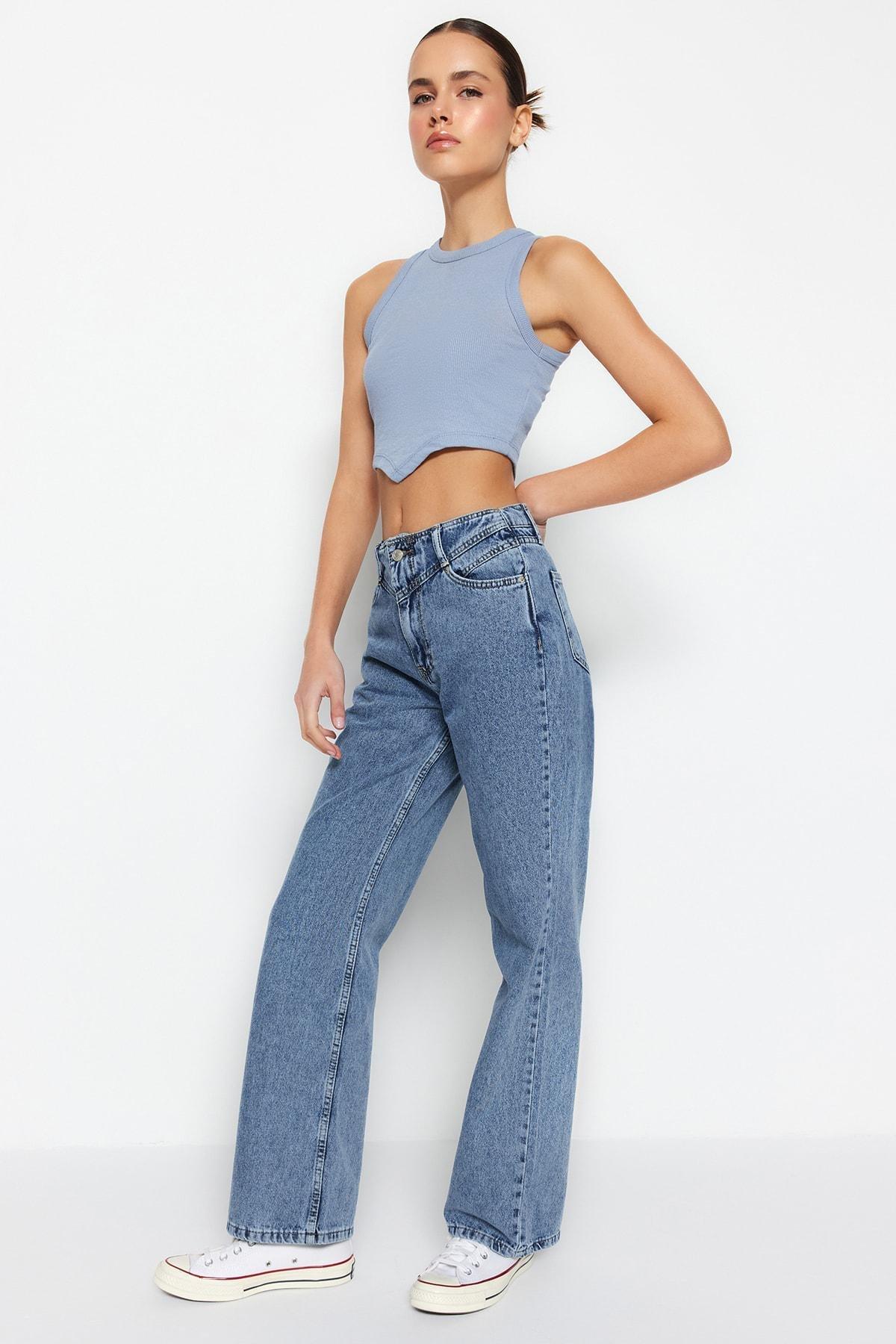 Blue Wide Leg Jeans, Blue, large image number 4