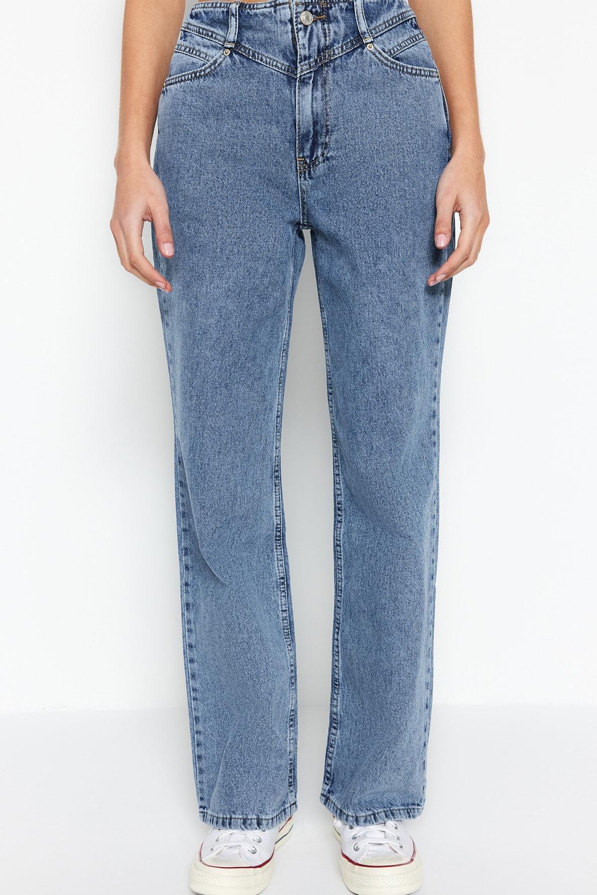Blue Wide Leg Jeans, Blue, large image number 6