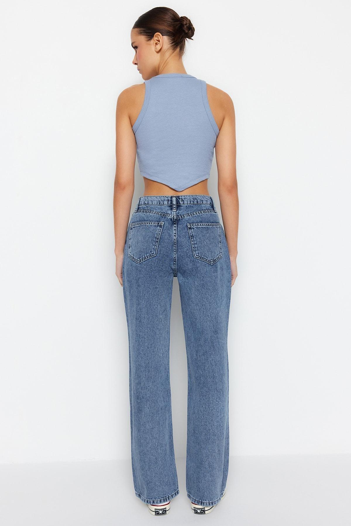 Blue Wide Leg Jeans, Blue, large image number 10