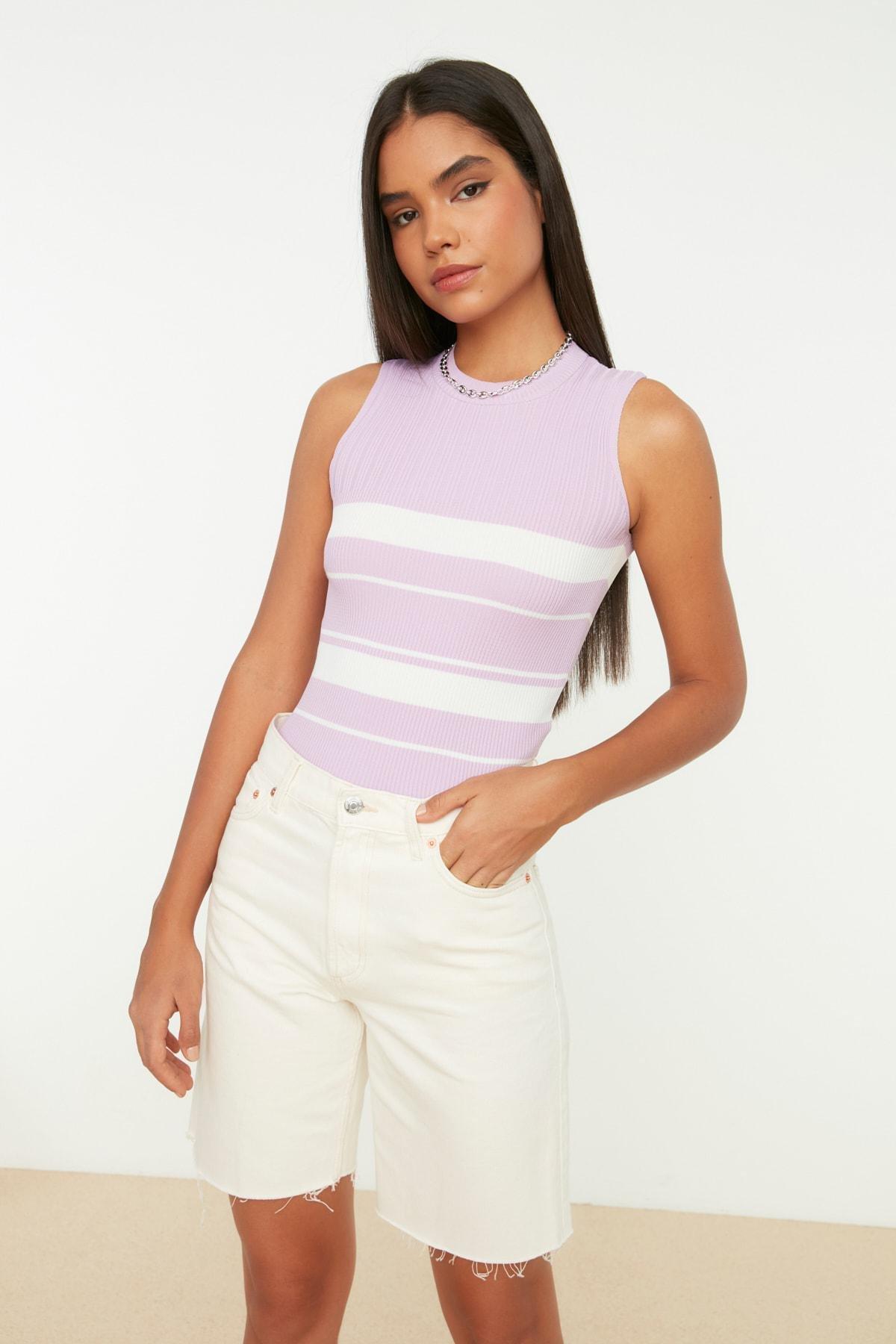 Purple Slim Crew Neck Blouse, , large image number 0