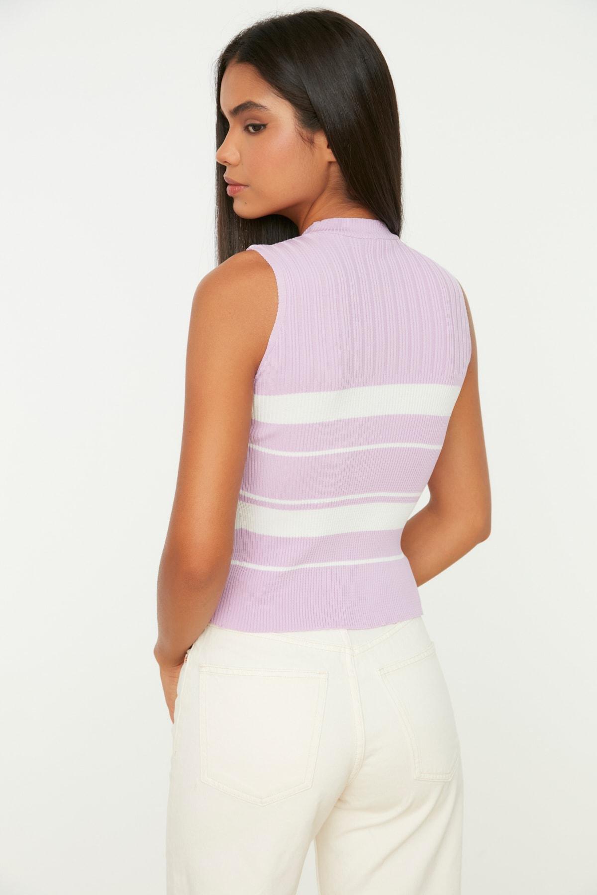 Purple Slim Crew Neck Blouse, , large image number 3