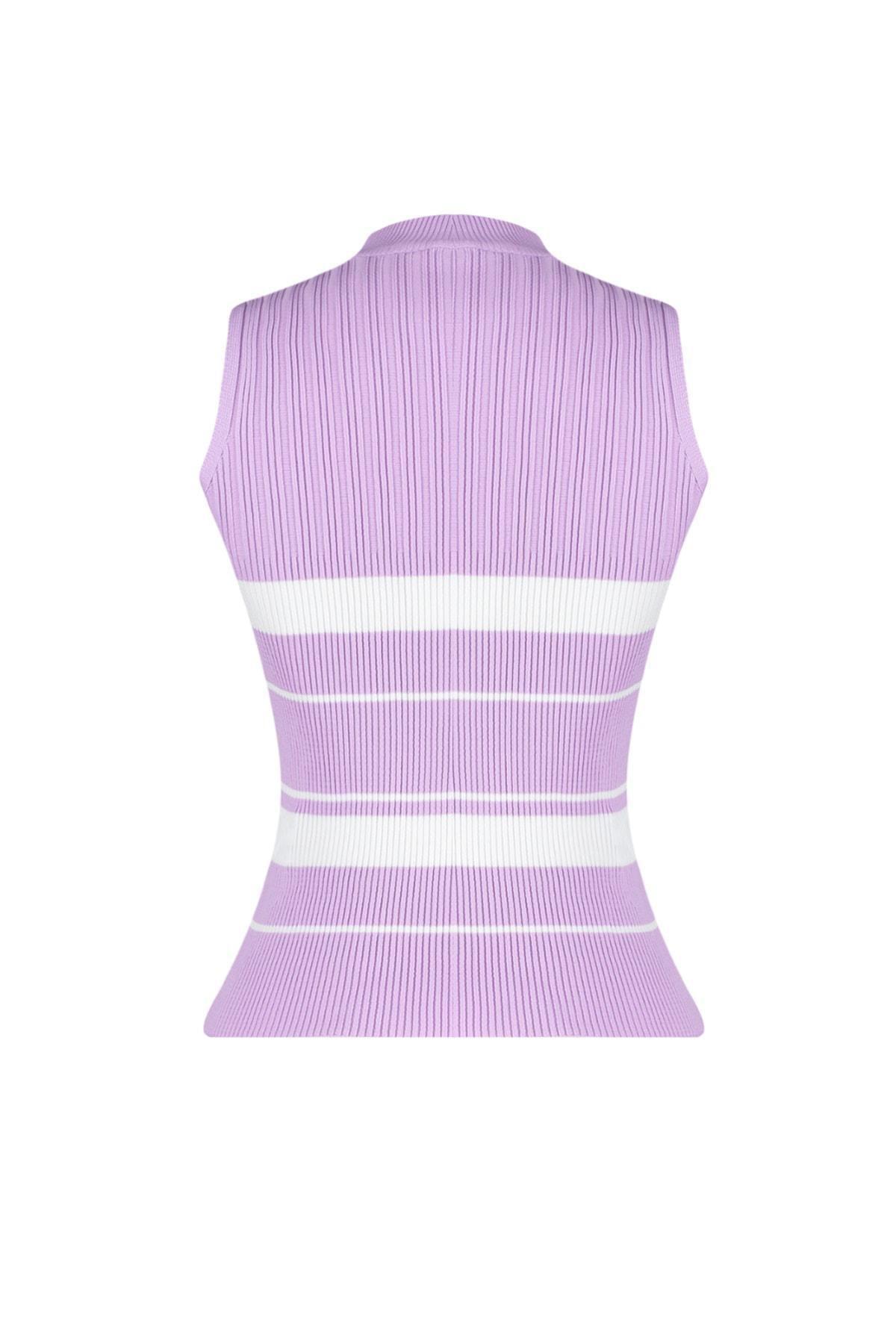 Purple Slim Crew Neck Blouse, , large image number 5