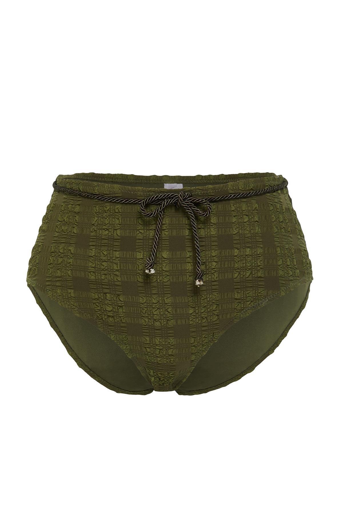 Khaki Textured High Waist Bikini Bottom, , large image number 4