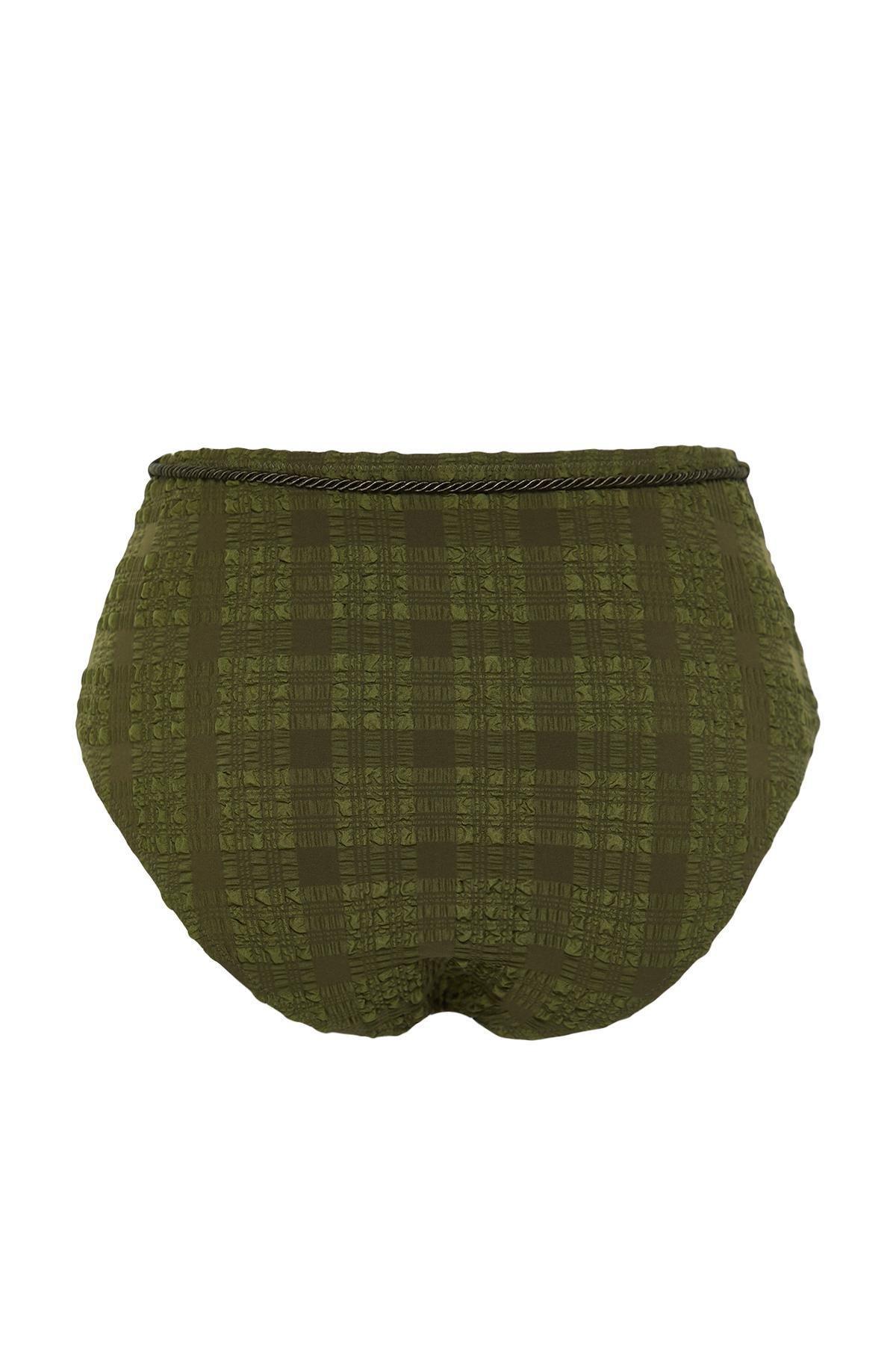 Khaki Textured High Waist Bikini Bottom, , large image number 5