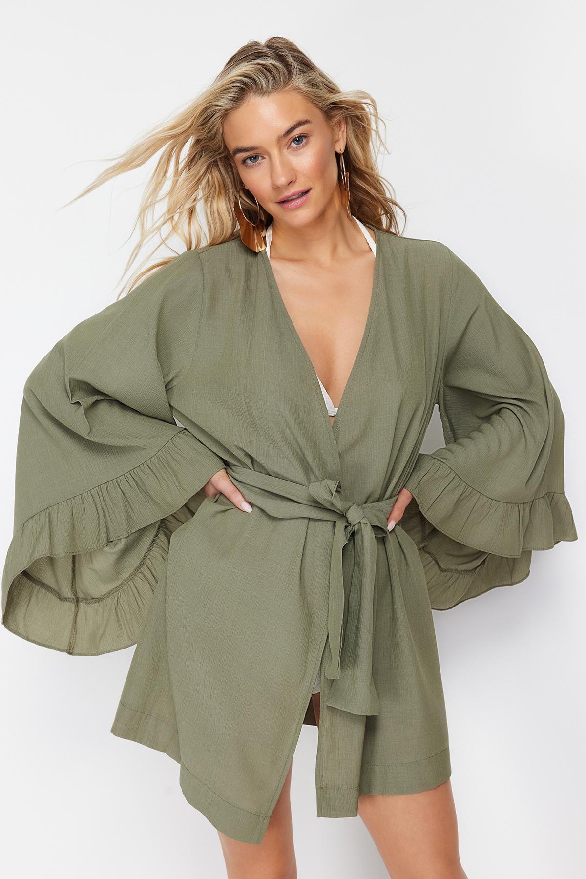 Khaki Belted Kimono, , large image number 1