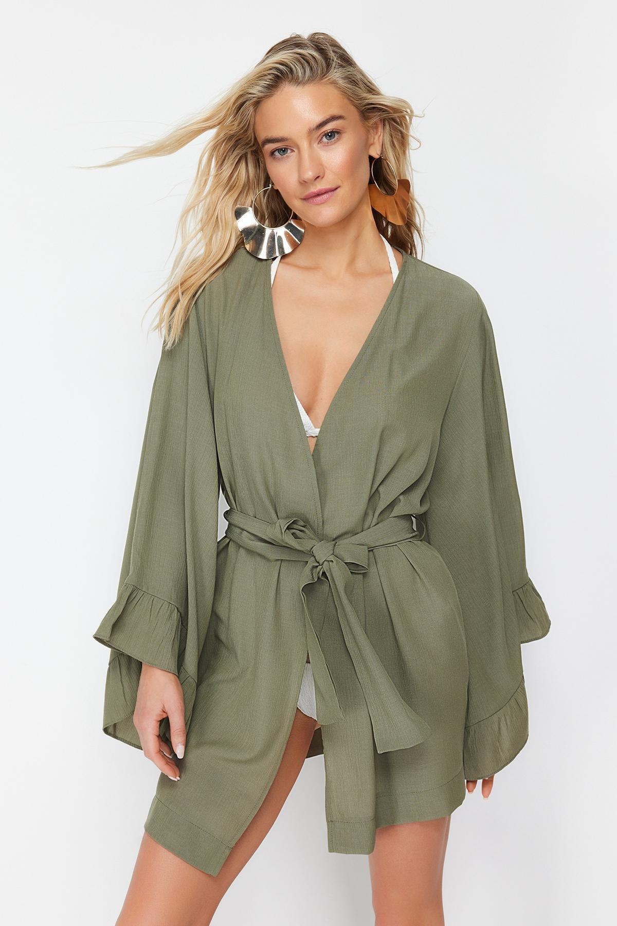 Khaki Belted Kimono, , large image number 2