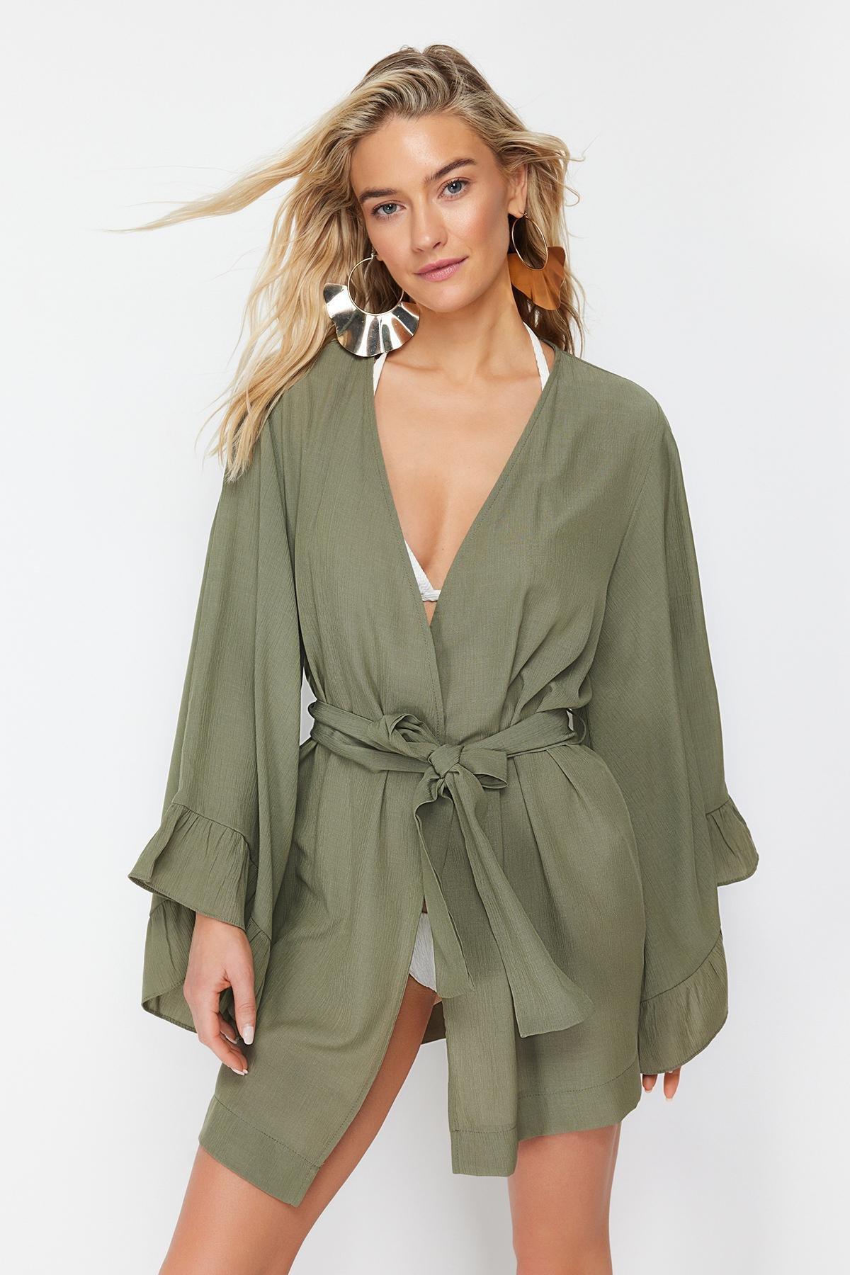 Trendyol - Khaki Belted Kimono