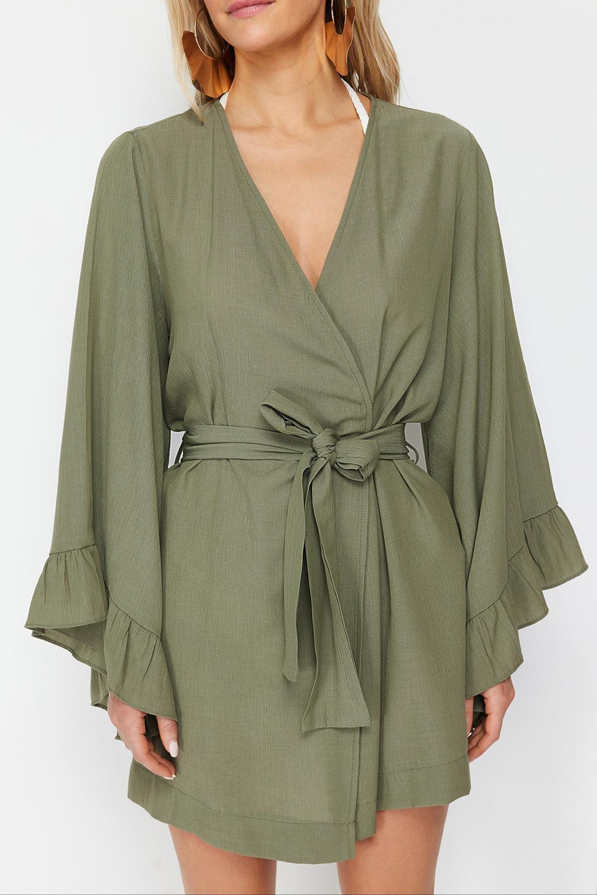 Khaki Belted Kimono, , large image number 3